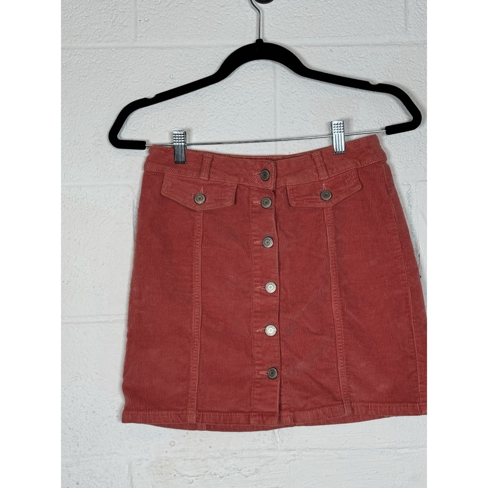 SO Peachy Pink Color Boho Festival Corduory Button Front Skirt Juniors Size 7/28